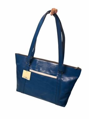 Patricia Nash Calliope Vintage Distressed Collection Blue Leather Zip Top Tote